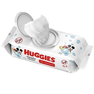 Huggies Simply Clean 무향 아기 물티슈 무향 기저귀 물티슈 플립 탑 팩 1개(총 64장), 64 Count (Pack of 1)