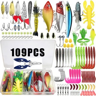 루어낚시미끼세트 소프트베이트 미노우 웜 플라이어 태클박스 109종, 1개, 240g, 혼합색상