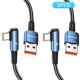 Essager 고급형 90도 A-C타입 퀵차지 100W 고속충전 케이블 iphone 16 고속충전 지원, 2개, 블루, 1m