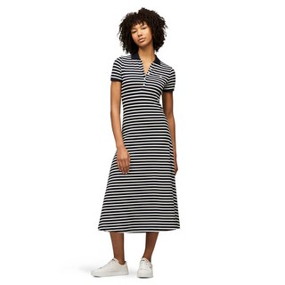 Tommy Jeans 로고 디테일이 있는 여성용 캐주얼 맥시 폴로 드레스 다크 나이트 네이비 / 스트라이프 S