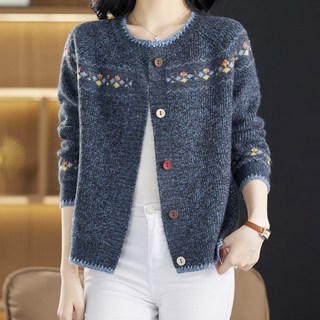 ROYALBELLE 여성 라운드넥 가디건