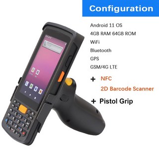 바코드리더기 견고한 PDA 휴대용 단말기 안드로이드 11 4 인치 4GB + 64GB 1D2D 스캐너 바코드 리더 4G WiF, 04 with 2D NFC Pistol_01 미국, 1개
