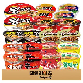 [데일리이츠] 컵라면 큰사발 용기 사발면 10종류 20개입 믹스세트 (신라면 진라면매운맛 짜파게티 튀김우동 새우탕 참깨라면 열라면 왕뚜껑 육개장사발면 김치사발면), 1세트