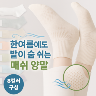 [8켤레 1세트] 여성 땀흡수 잘되는 메쉬 망사 양말 봄여름 통풍 무지 단목 발목