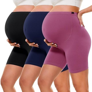 BONVIGOR Buttercloud 복부 위의 임산부 반바지 - 12.7cm(5인치) 임산부 바이커 반바지 라운지 요가 팬츠 블랙/바이올렛/사파이어 XXL 블랙/네이비 블루/다크 핑크 상품 이미지