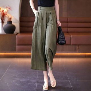 Jisham 여자 린넨 와이드 치마바지 여름 하이웨스트 슬랙스