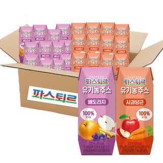 파스퇴르 파스퇴르 유기농주스 2종혼합 125ml 총24팩(사과당근 12입 + 배도라지 12입)