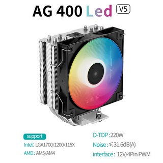 Deepcool ARGB CPU 에어 쿨러 히트 파이프 4 개 PWM 선풍기 D-TDP 220W 라디에이터 LGA1700 115X AMD AG400, 01 As Show, 02 As Show, 05 AG400-LED-V1