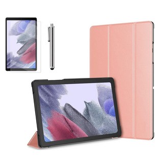갤럭시탭A7 라이트 Lite 8.7 슬림 북커버 케이스 스탠드+액정필름+터치펜 SM-T220N T225N 케이스나라, 로즈골드, 기본 케이스