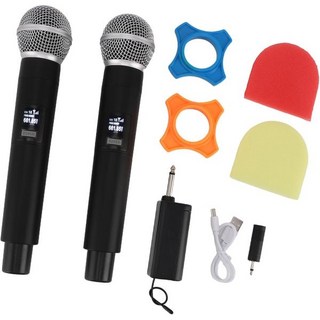 무선 마이크 학교 휴대용 차량용 가정용 노래방 노래 공연을 위한 USB 충전식 수신기가 있는 프로페셔널 UHF VHF 듀얼 핸드헬드 노이즈 캔슬링 2PCS 세트, 노이즈 캔슬링 기능이 있는 무선 마이크 2개 야외 라이