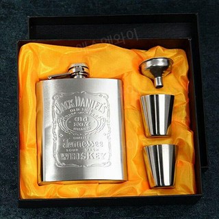 힙플라스크 스테인리스 선물 세트 휴대용 술병 위스키 양주병 보틀 포켓, 7온스 잭다니엘옐로우 선물세트, 1개