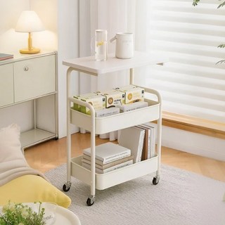 라온프리 이동식 3단 우드 트롤리, 화이트