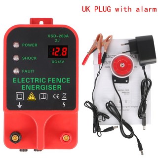 전기 울타리 가축 도구 고전압 펄스 컨트롤러 에너자이저 LCD 디스플레이 소 10km, 08 uk plug with alarm