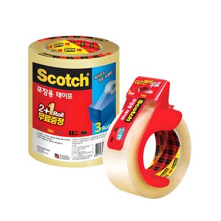 스카치 포장 박스 테이프 투명 48mm x 25m 3625V 2+1 + 투명 48mm x 100m 3615R + 디스펜서, 혼합색상, 1세트