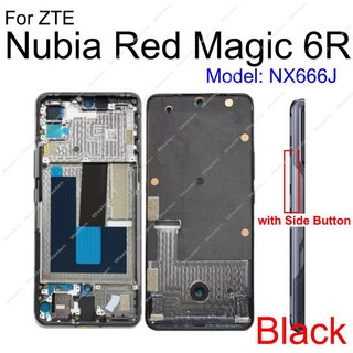 ZTE Nubia Red Magic 6R NX666J 용 전면 LCD 프레임 하우징 홀더 버튼 부품이있는 중간 커버 케이스, Black, 1개