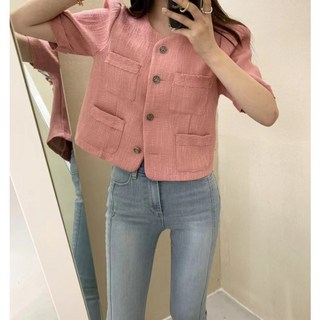 서진맘 여성 라운드넥 트위드 반팔 자켓