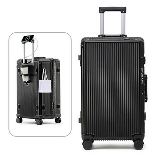 라온크루 프리미엄 24인치 캐리어 대형 여행용 - USB 충전 포트 접이식 컵 홀더 고강도 알루미늄 프레임 내부 건습 분리 수납 디자인