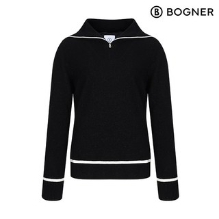 [보그너] 여성 하프 집업 와이드 칼라 방풍 니트 BLACK
