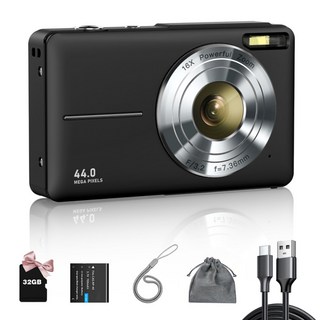 ZOSTUIC 디지털 카메라 2.4 inch 4400W HD 1080P 16X 줌 카메라 + 32GB 메모리 카드 손떨림 방지 컴팩트 카메라 소년 소녀 기념일 생일 크리스마스 선물, 검은색