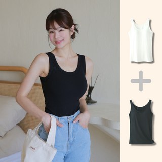 엘라운지 S~5XL 빅사이즈 모달 슬리브리스 브라탑나시 2종세트