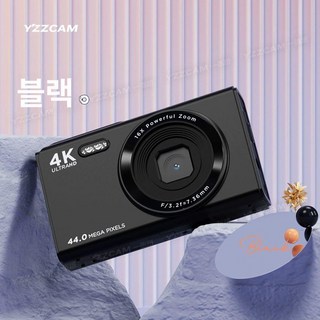 학생용 디지털 카메라 고화질 셀카 4K CCD, 블랙 AF 초점 + 4K 렌즈 - 64G 카드