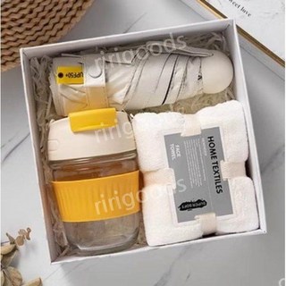 아이보리 구디백 선물세트 결혼식 돌잔치 백일잔치 답례품 우산 텀블러 선풍기 볼펜 단체선물, 1개, 텀블러컵(주황) + 타월 + 우산