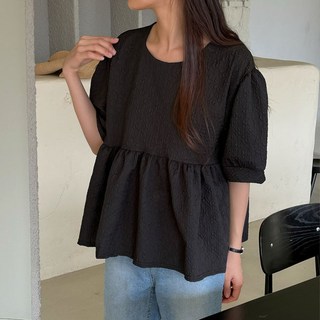 마이쏭 여성 빅사이즈 루즈핏 여름블라우스 쿨소재 텍스쳐프릴블라우스
