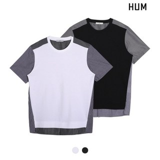 HUM 남 우븐 컬러 블록 반팔 티셔츠