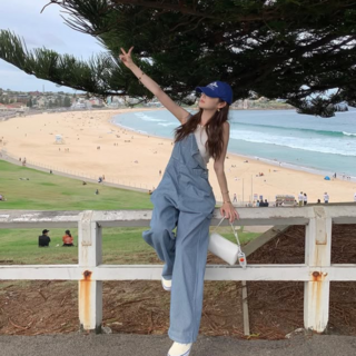 휠렉스 여성 스트라이프 패션 루즈핏 멜빵바지