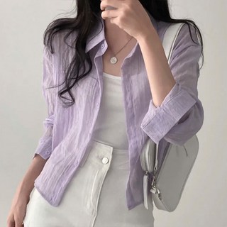 라라홀리 데일리 루즈 롤업 시스루 거즈 크롭 셔츠