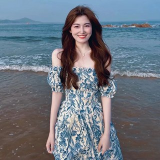 크레스티 여성 오픈숄더 플로럴 여름 원피스