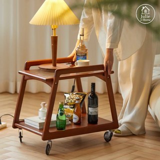 줄리앳홈 원목 트롤리 사이드 테이블 웨건 카트 이동식 선반 수납함 서빙카트 월넛 체리 블랙