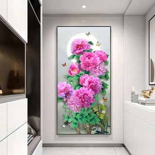 보석십자수 DIY 풍수 재물 부귀 행복 활짝핀 모란꽃 목단꽃(액자불포함) 50x90cm, 1개