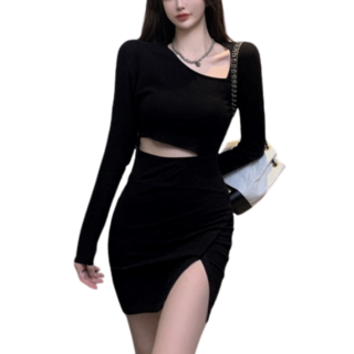 로엘란 섹시글램 클럽룩 파티룩 트임 슬림 기모 미니 원피스 상품 이미지