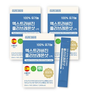 퓨어데이즈 100% 유기농 올레샷 올리브레몬샷 엑스트라버진 올리브오일 레몬즙 스틱, 42개, 20ml
