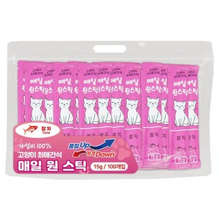 고양이 매일 원스틱 츄르 간식 짜먹는 스틱 저렴한 대용량 100p 가성비 길고양이 습식 영양간식, 100개, 15g, 참치