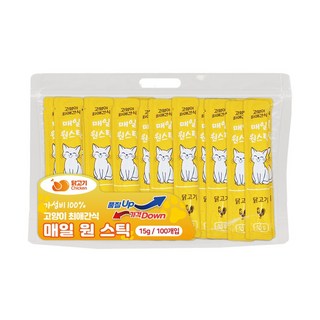 고양이 매일 원스틱 츄르 간식 짜먹는 스틱 저렴한 대용량 100p 가성비 길고양이 습식 영양간식, 100개, 15g, 닭고기