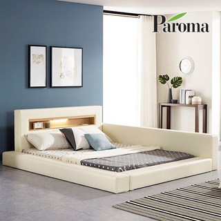 파로마 루이스 저상형 LED 침대, 아이보리, 침대 프레임 + 독립FM 라텍스매트리스 킹