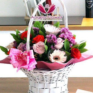 엔젤스플라워 꽃배달서비스 마음을 전하는 꽃바구니 생화 꽃상자 케이크, F02_러브러브 일반형, 1개
