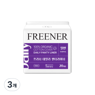 프리너 데일리 팬티라이너 일반 유기농 생리대, 3개, 20개입