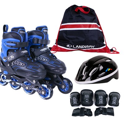 랜드웨이 스타 풀세트 인라인스케이트 + 헬멧 + 보호대 + 가방 세트, 블루