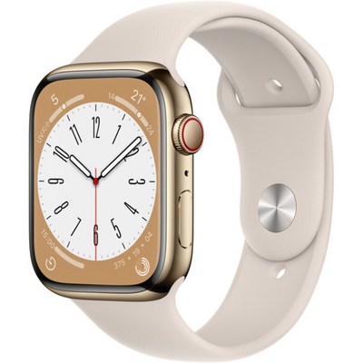 Apple 애플워치 8, 45mm, GPS+Cellular, 스테인리스, 골드 / 스타라이트 스포츠 밴드