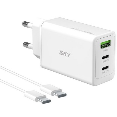 SKY 필 2세대 GaN 65W 미니 3포트 PD3.0 PPS QC4.0 플러스 초고속 C타입 멀티 충전기 + C to C 케이블 60W 1.5m 세트, 화이트, 1세트