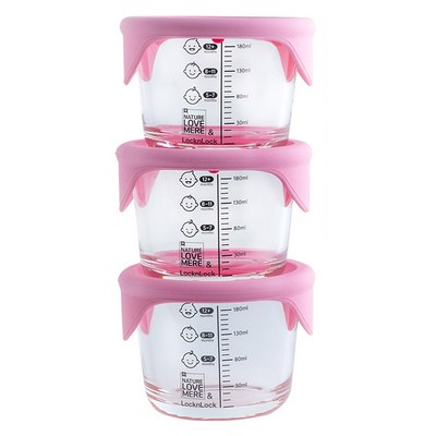 네이쳐러브메레 락앤락 글라스 이유식용기 원형 230ml x 3p 세트, 사각, 핑크, 1세트