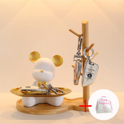 일상HO감 북극곰 곰돌이 트레이 악세사리 수납함 차키보관, 8. 앉은 곰돌이 화이트+트레이+파우치_집들이 선물 특집