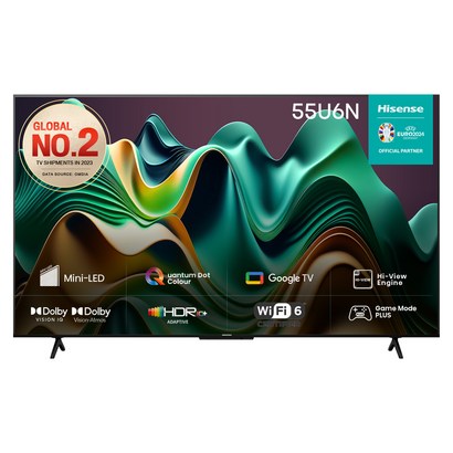 hisense 4K HDR ULED Mini LED 스마트TV, 139cm(55인치), 55U6N, 벽걸이형, 방문설치