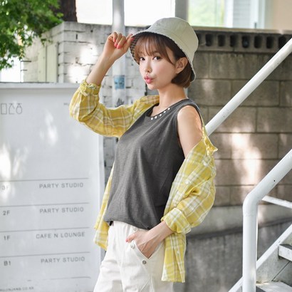 [마이더스비] 하리 컷팅 버튼 나시 리뷰후기