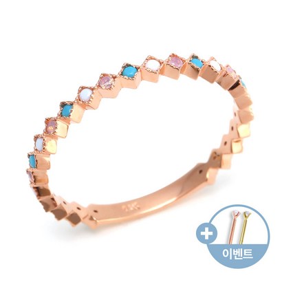 [비앤비골드]14K 사각 터키석 삼색 반지 SRS20072