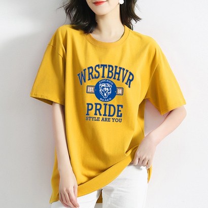 [오늘발송] 스타일아유 레터링 면 오버핏 여성용 롱티 자체제작 반팔티 빅사이즈 반팔 티셔츠 4coor[AYG6TS433A] 리뷰후기