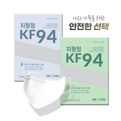 국산필터 KF94 새부리형 지원정마스크 2D화이트 대형 100매